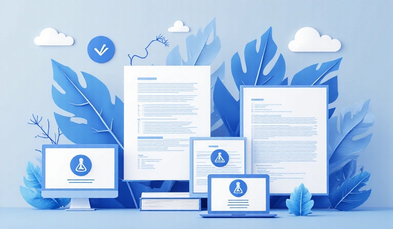 Abstract representation of legal documents and intellectual property symbols